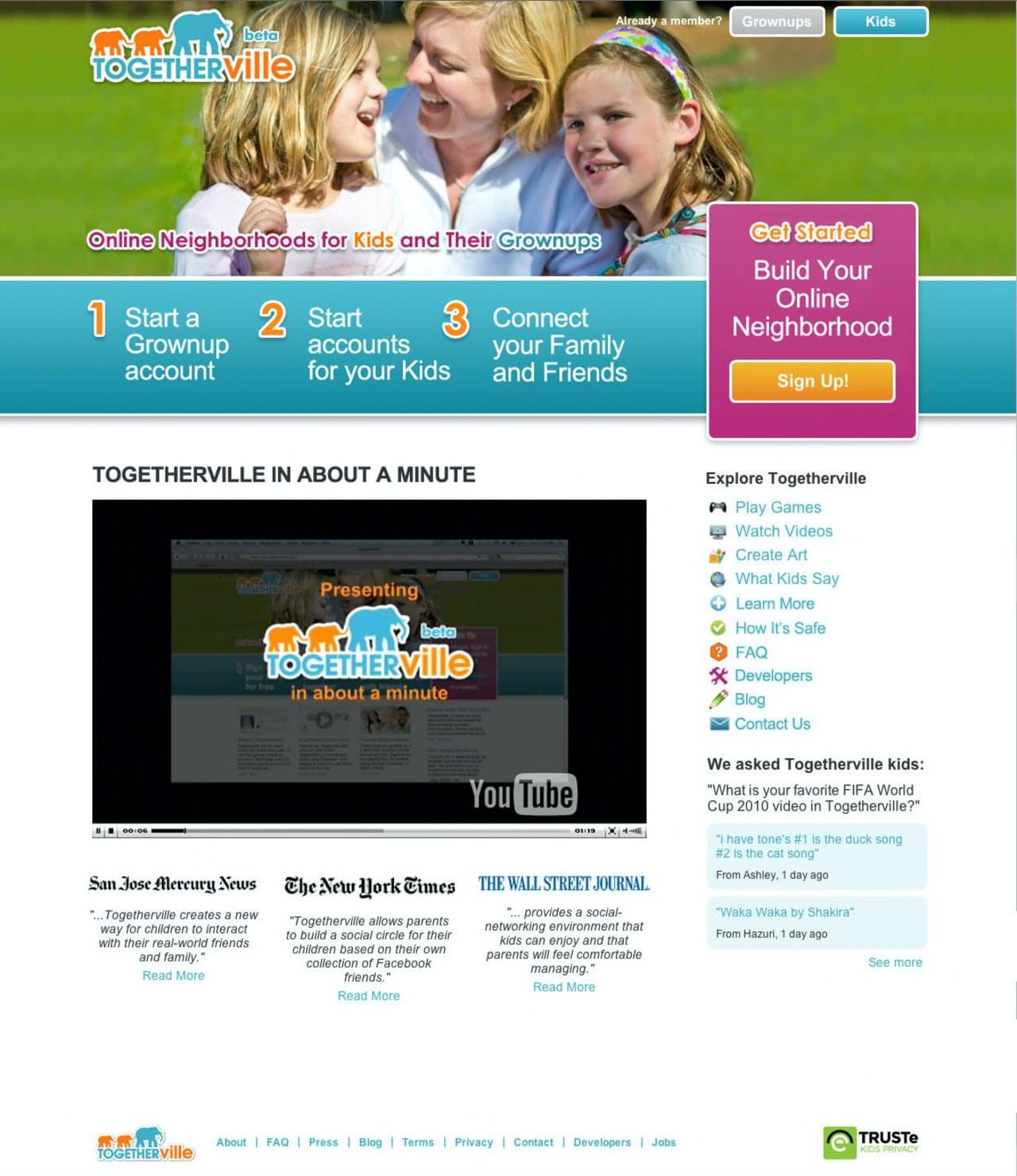 A landing page from Togetherville.com